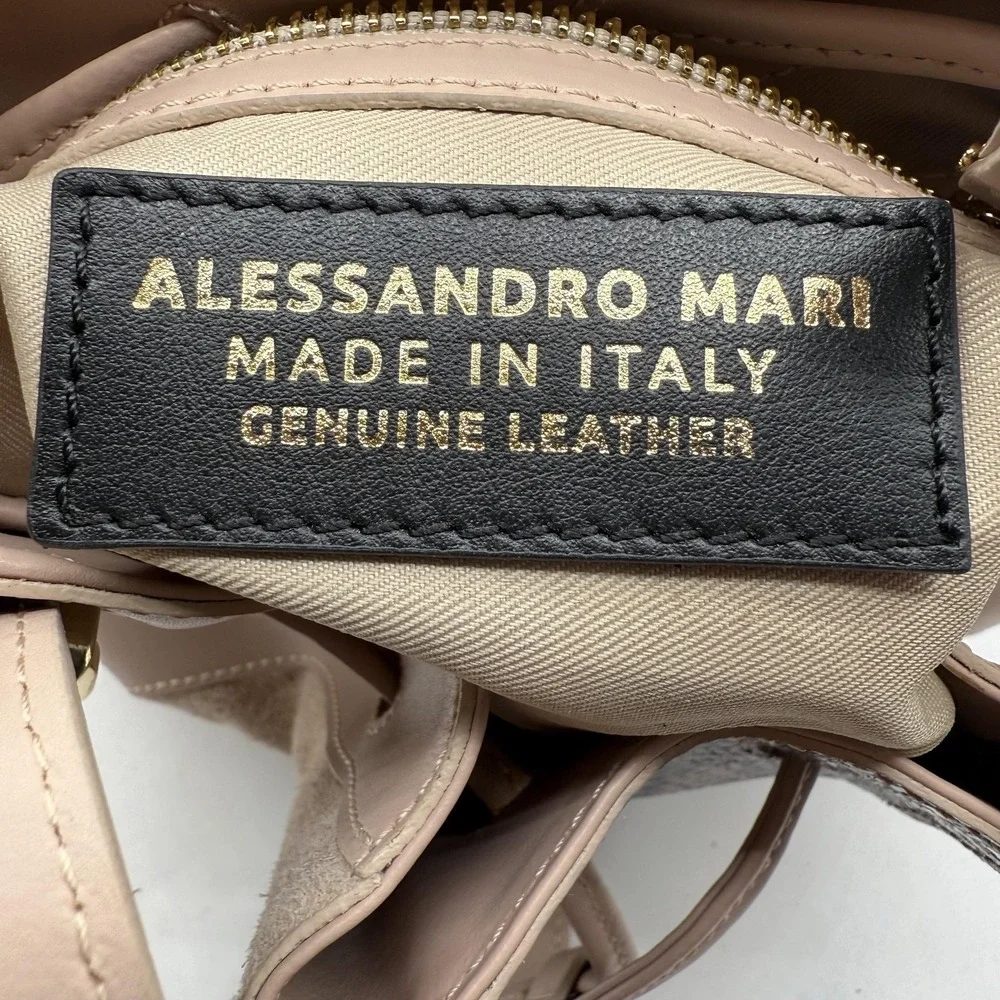 Alessandro Mari Bucket Bag Womens Pink Brown‎ Snakeskin Leather Made Italy Purse